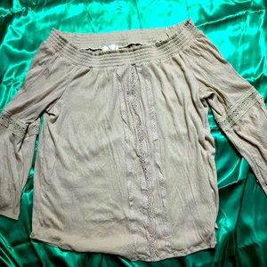 Beige off shoulder long sleeve top